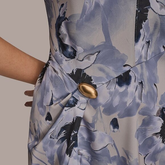 NWT CAP SLEEVE V-NECK PRINTED MIDI DRESS SIZE 4 - Picture 3 of 12